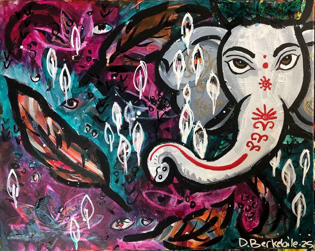 Ganesha, Feathers, and Leaves