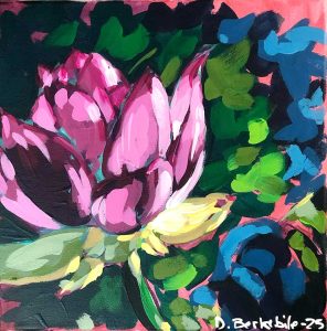 Solo Blooming Lotus 12" x 12" impressionistic painting by Dale Berkebile.